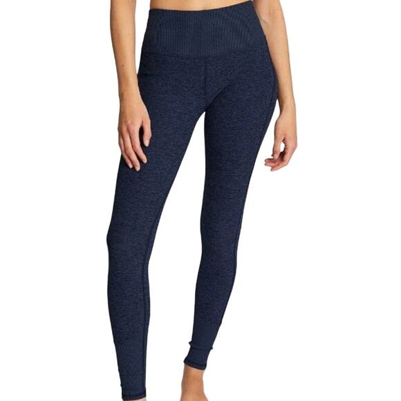 Alo Alosoft Lounge Leggings High Waist Ribbed Contour Stretch Yoga Navy Blue S - Picture 1 of 5